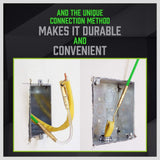 Set of green 3.3m fiberglass push pull rods with brass connectors for non-conductive cable installation in tight spaces.