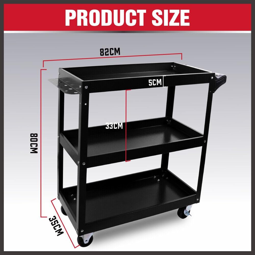 3-Tier Heavy Duty Tool Cart Trolley - Workshop Garage Storage Organizer with 150KG Capacity