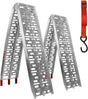 Aluminium 2.3M 1360KG folding loading ramps for motorcycles, ATVs, and equipment, featuring reinforced centre beam and non-slip red tips.