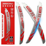 3-pack 12 inch 6 TPI curved pruning reciprocating saw blades for tree trimming, branches, green wood and wood cutting