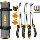 3-piece 11-inch hose gripper plier set with magnetic racks and rolling pouch for automotive hose clamp removal and small ring gripping