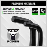 32-piece Allen key hex wrench set with SAE long arm and metric short arm hex keys, CR-V steel construction, extension handles and folding storage case