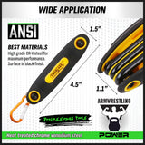 25-piece folding Allen wrench set with Metric, SAE and Torx folding key tools, CR-V steel blades, black oxide coating, carabiner hooks and portable fabric carry bag