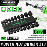 20-piece power nut driver bit set with SAE and metric CR-V steel sockets, 1/4 inch hex shank and storage holder with carabiner