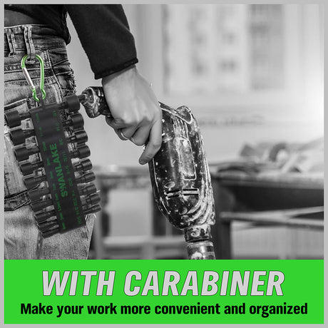 20-piece power nut driver bit set with SAE and metric CR-V steel sockets, 1/4 inch hex shank and storage holder with carabiner