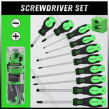 11-piece magnetic screwdriver set with Phillips and flat head CR-V steel screwdrivers, ergonomic handles and magnetizer demagnetizer