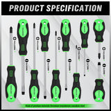 11-piece magnetic screwdriver set with Phillips and flat head CR-V steel screwdrivers, ergonomic handles and magnetizer demagnetizer