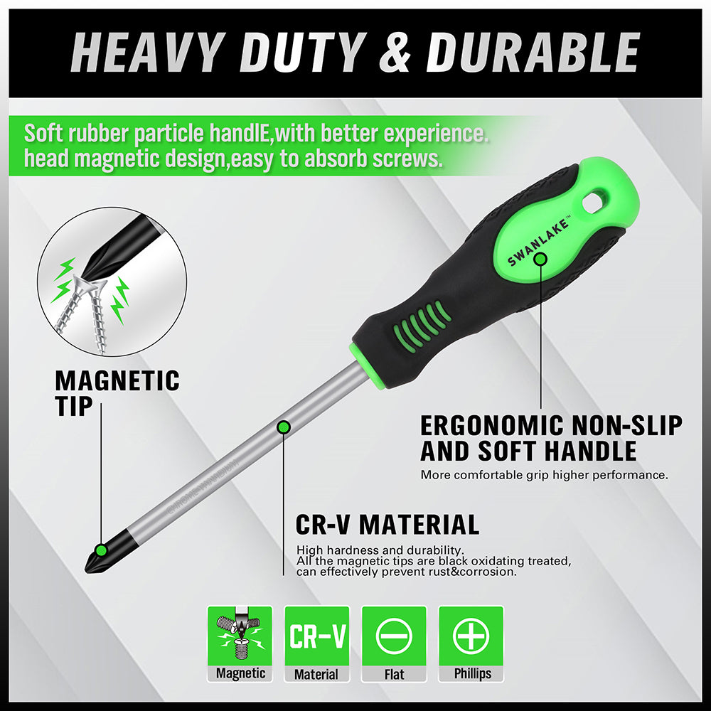 11-piece magnetic screwdriver set with Phillips and flat head CR-V steel screwdrivers, ergonomic handles and magnetizer demagnetizer