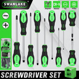 11-piece magnetic screwdriver set with Phillips and flat head CR-V steel screwdrivers, ergonomic handles and magnetizer demagnetizer