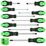 11-piece magnetic screwdriver set with Phillips and flat head CR-V steel screwdrivers, ergonomic handles and magnetizer demagnetizer