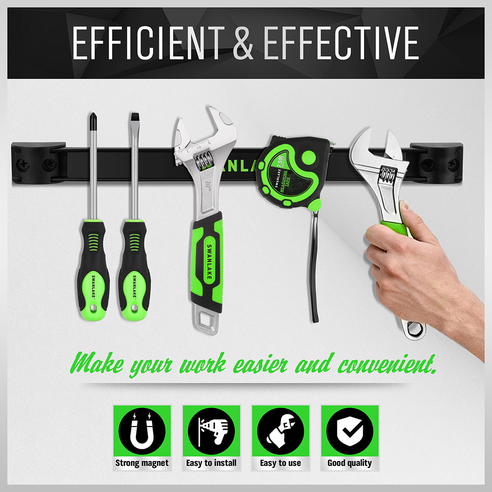 4-pack 12 inch magnetic tool holder strip set with strong magnetic bars, CR-V steel material, mounting brackets and screws for organizing screwdrivers, wrenches, pliers, knives and hand tools in garages, workshops, kitchens and tool sheds