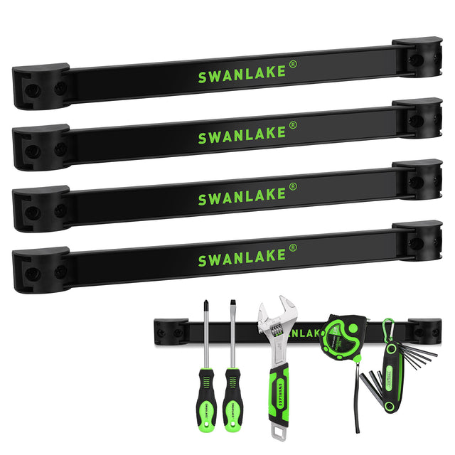 4-pack 12 inch magnetic tool holder strip set with strong magnetic bars, CR-V steel material, mounting brackets and screws for organizing screwdrivers, wrenches, pliers, knives and hand tools in garages, workshops, kitchens and tool sheds
