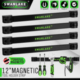 4-pack 12 inch magnetic tool holder strip set with strong magnetic bars, CR-V steel material, mounting brackets and screws for organizing screwdrivers, wrenches, pliers, knives and hand tools in garages, workshops, kitchens and tool sheds