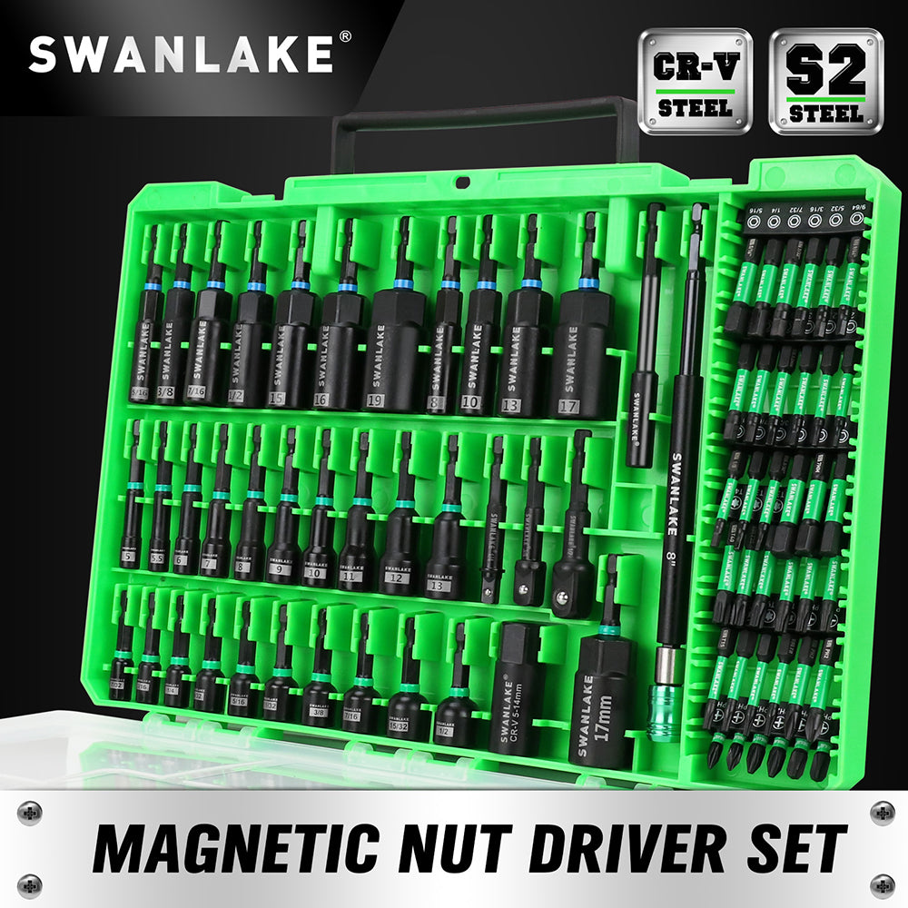 74 piece magnetic nut driver set metric and SAE with bits extensions and storage case