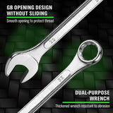 19-piece metric combination wrench set with CR-V steel spanners, 12-point box end design and roll-up storage pouch for automotive and mechanical repair