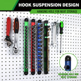 4-piece magnetic socket and bit organizer kit with aluminum rails, rotating clips and strong magnetic base for tool storage