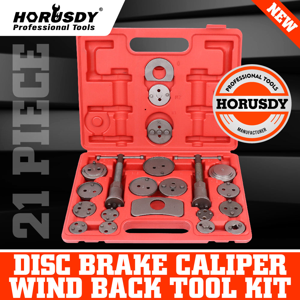 HORUSDY 21-Piece Disc Brake Caliper Wind Back Tool Kit with magnetic spindle and case, ideal for retracting brake pistons and replacing brake pads