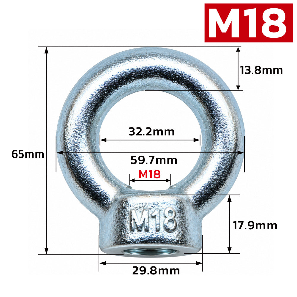Metric lifting eye nut M8-M24 threaded rigging eye bolt nut for lifting, hoisting, machinery and industrial applications
