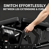 plate loaded leg extension and curl machine adjustable home gym equipment with backrest, ratio system, leg workout trainer