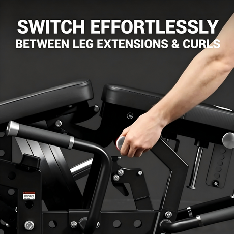 plate loaded leg extension and curl machine adjustable home gym equipment with backrest, ratio system, leg workout trainer