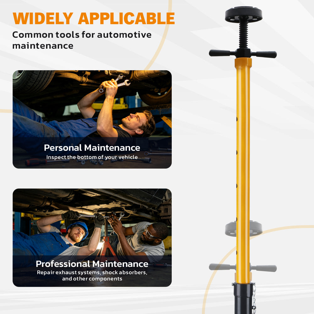 2 ton adjustable under hoist safety support stand with rubber cushioned tray, rotating handle, steel base and nylon wheels