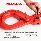 G80 clevis self-locking lifting hook with powder-coated finish and secure locking gate for chain rigging, hoisting and material handling