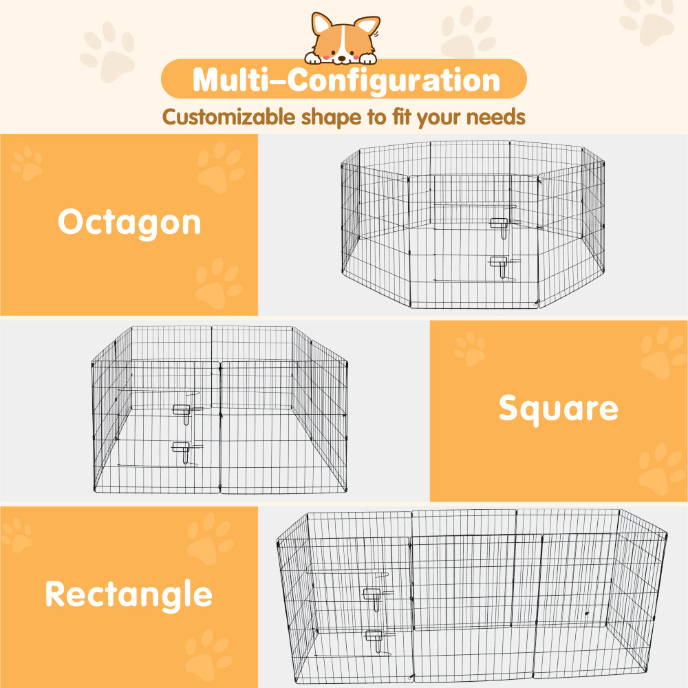 8 panel metal dog playpen 30 inch foldable pet exercise pen heavy duty puppy fence indoor outdoor with door double latch black