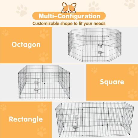 8 panel metal dog playpen 30 inch foldable pet exercise pen heavy duty puppy fence indoor outdoor with door double latch black