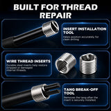 175-piece SAE thread repair kit with HSS drill bits, taps, wire thread inserts, installation tools and 1/4 to 1/2 inch thread sizes