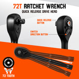 12-Piece 1/2" Drive Ratchet Socket Wrench Set with Metric Sockets 10-19mm, 72T Quick Release Ratchet, and 6" Extension Bar for Car and Garage Repair
