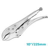 10 inch curved jaw locking pliers with adjustable tension screw, CR-MO steel serrated jaws and 1.6 inch jaw capacity