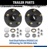 2PCS Trailer Idler Hub Kit with LM Bearings, Dust Caps, Oil Seals and Nuts for Ford 5x114.3mm PCD, suits 39/40mm round axle.