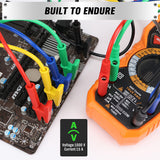 1.1m banana to alligator clip test lead set with silicone insulated wires for multimeter and electronic testing – 1000V 15A rated professional tool.