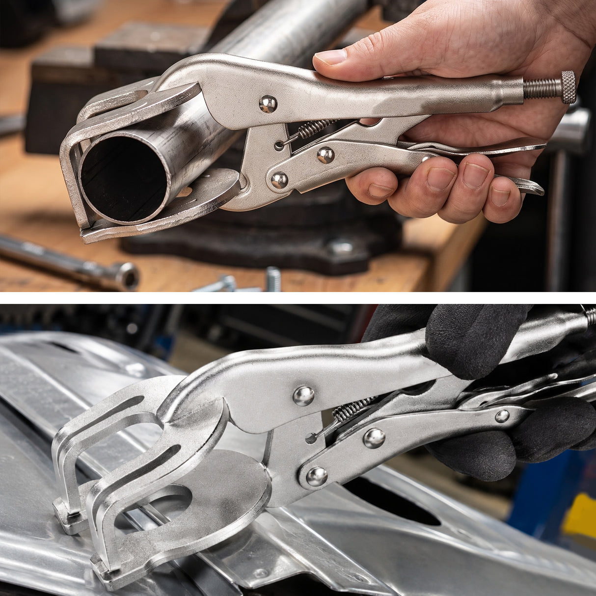 9 inch welding locking pliers with adjustable C-clamp jaws, quick trigger release and 2.75 inch opening for sheet metal, pipe and metalworking