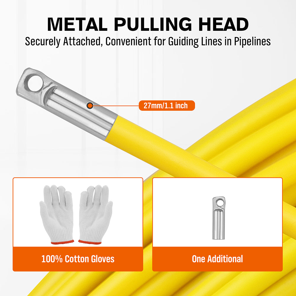 fiberglass fish tape wire puller 130m 6mm cable pulling tool with reel stand brake handle non conductive electrician conduit wiring kit