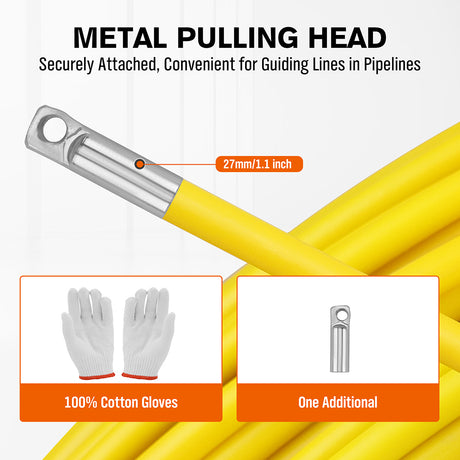 fiberglass fish tape wire puller 130m 6mm cable pulling tool with reel stand brake handle non conductive electrician conduit wiring kit