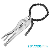 28 inch chain locking pliers with 19.3 inch adjustable chain, tension screw and 6.1 inch capacity for pipes and oil filters