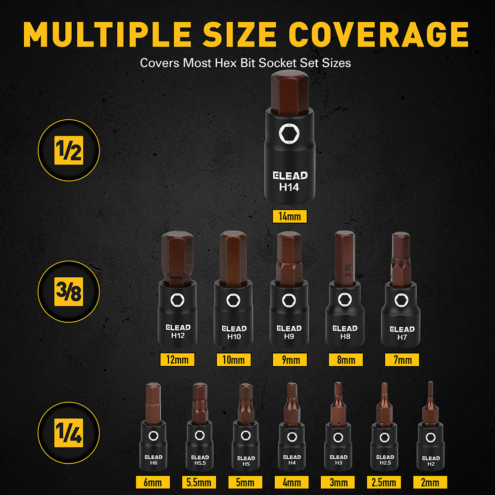 ELEAD 16PCS Master Hex Bit Socket Set with S2 Alloy Steel Bits, CR-V Sockets, Adapters, and Portable Storage Case for Automotive and Workshop Use