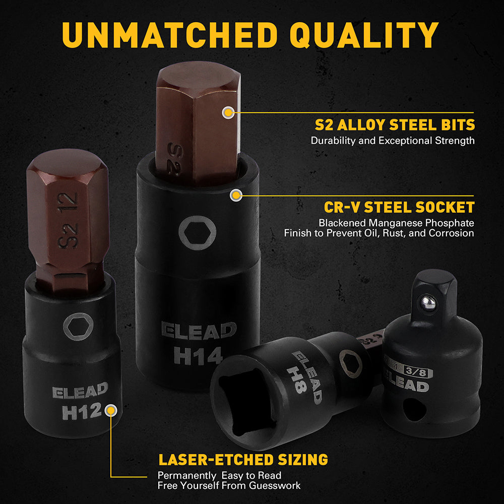 ELEAD 16PCS Master Hex Bit Socket Set with S2 Alloy Steel Bits, CR-V Sockets, Adapters, and Portable Storage Case for Automotive and Workshop Use