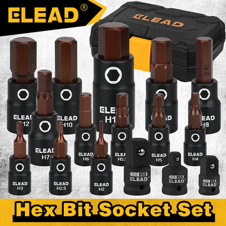 ELEAD 16PCS Master Hex Bit Socket Set with S2 Alloy Steel Bits, CR-V Sockets, Adapters, and Portable Storage Case for Automotive and Workshop Use