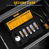 6-piece 3/8 inch drive spark plug socket set with metric and SAE sockets, CR-V steel, 6-point design and spark plug gap tool in storage case