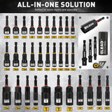 58-piece magnetic impact nut driver set with SAE and metric sizes, CR-V steel nut drivers, extensions, mini wrench set and magnetic pickup tool