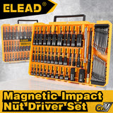 58-piece magnetic impact nut driver set with SAE and metric sizes, CR-V steel nut drivers, extensions, mini wrench set and magnetic pickup tool