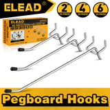 ELEAD 66-piece pegboard hook set with 2-inch, 4-inch, and 6-inch metal hooks for garage and workshop wall tool storage