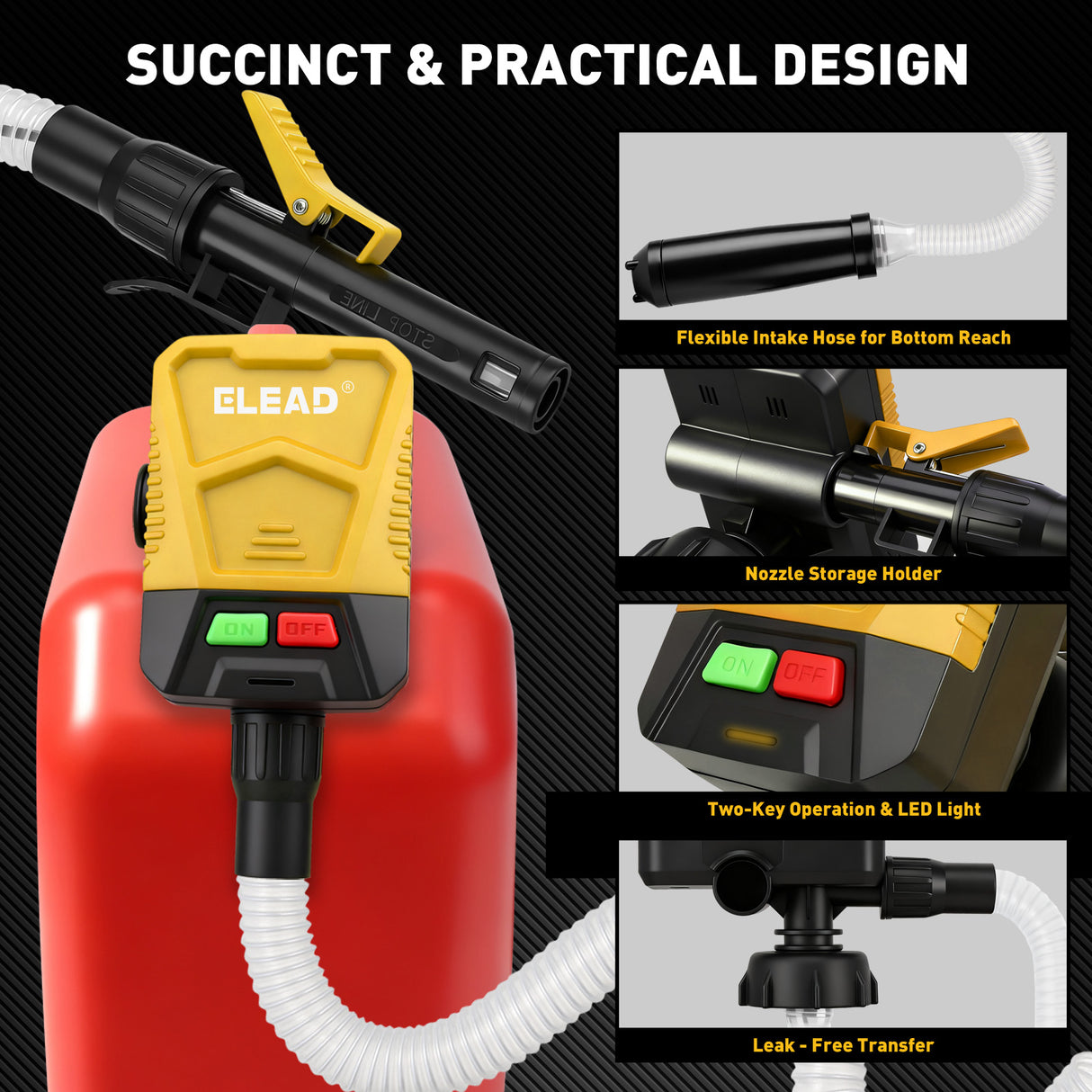 battery powered automatic fuel transfer pump with auto shut-off and multiple fuel can adapters