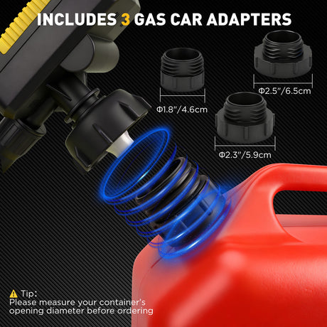 battery powered automatic fuel transfer pump with auto shut-off and multiple fuel can adapters
