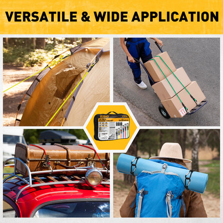 28-piece bungee cord set with heavy duty carabiner hooks, elastic tie down cords for camping, cargo and outdoor use