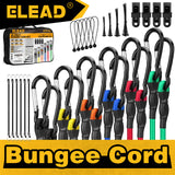 28-piece bungee cord set with heavy duty carabiner hooks, elastic tie down cords for camping, cargo and outdoor use