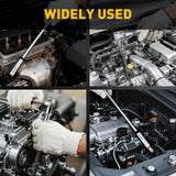 3/8 inch drive magnetic spark plug socket set with 5/8 inch and 9/16 inch sizes, 6 inch and 12 inch swivel extension sockets, thin wall 6-point design, CR-V steel construction and mirror polished finish for automotive engine repair