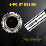 3/8 inch drive magnetic spark plug socket set with 5/8 inch and 9/16 inch sizes, 6 inch and 12 inch swivel extension sockets, thin wall 6-point design, CR-V steel construction and mirror polished finish for automotive engine repair